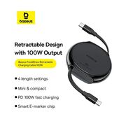 Cablu Baseus - Data Cable Pathfinder Series USB Tip C - USB Tip C 100W, retractabil, 1m -  negru