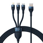 Cablu de date si incarcare 3 in 1 Baseus - Data Cable Flash Series 2 USB 3.0 la USB Type-C, Lightning, Micro-USB Fast Charging 66W, 1.2 m - albastru