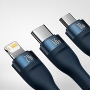 Cablu de date si incarcare 3 in 1 Baseus - Data Cable Flash Series 2 USB 3.0 la USB Type-C, Lightning, Micro-USB Fast Charging 66W, 1.2 m - albastru