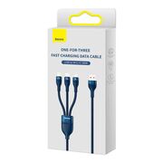 Cablu de date si incarcare 3 in 1 Baseus - Data Cable Flash Series 2 USB 3.0 la USB Type-C, Lightning, Micro-USB Fast Charging 66W, 1.2 m - albastru