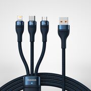 Cablu de date si incarcare 3 in 1 Baseus - Data Cable Flash Series 2 USB 3.0 la USB Type-C, Lightning, Micro-USB Fast Charging 66W, 1.2 m - albastru