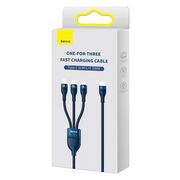Cablu de date si incarcare 3 in 1 Baseus - Data Cable Flash Series 2 USB Type-C la USB Type-C, Lightning, Micro-USB Fast Charging 100W, 1.5 m - albastru