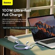 Cablu de date si incarcare 3 in 1 Baseus - Data Cable Flash Series 2 USB Type-C la USB Type-C, Lightning, Micro-USB Fast Charging 100W, 1.5 m - albastru