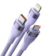 Cablu de date si incarcare 3 in 1 Baseus - Data Cable Flash Series 2 USB Type-C la USB Type-C, Lightning, Micro-USB Fast Charging 100W, 1.5 m - mov