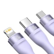 Cablu de date si incarcare 3 in 1 Baseus - Data Cable Flash Series 2 USB Type-C la USB Type-C, Lightning, Micro-USB Fast Charging 100W, 1.5 m - mov