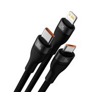 Cablu de date si incarcare 3 in 1 Baseus - Data Cable Flash Series 2 USB Type-C la USB Type-C, Lightning, Micro-USB Fast Charging 100W, 1.5 m - negru