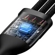 Cablu de date si incarcare 3 in 1 Baseus - Data Cable Flash Series 2 USB Type-C la USB Type-C, Lightning, Micro-USB Fast Charging 100W, 1.5 m - negru