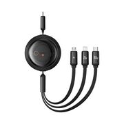 Cablu de date si incarcare 3 in 1 Baseus - Data Cable Free2Draw USB Type-C la USB Type-C, Lightning, Micro-USB Fast Charging 100W, retractabil, 1.1 m - negru