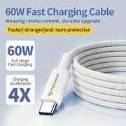 Cablu de date si incarcare USB Type-C la USB Type-C, Super Fast Charging, flexibil si durabil, 60W, 1m, compatibil Samsung, iPhone, Xiaomi, Honor, Oppo, Motorola - alb