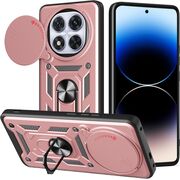 Husa pentru Xiaomi Redmi Note 14 Pro 5G Ring Armor Kickstand Tough Rugged Cover cu protectie camera, roz