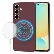 Husa pentru  Samsung Galaxy S24 FE Liquid Silicone cu MagSafe, subțire, captusita cu microfibra, anti amprentă, protectie cameră foto, bordeaux