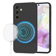 Husa pentru  Samsung Galaxy A35 Liquid Silicone cu MagSafe, subțire, captusita cu microfibra, anti amprentă, protectie cameră foto, Negru