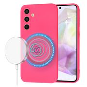 Husa pentru  Samsung Galaxy A35 Liquid Silicone cu MagSafe, subțire, captusita cu microfibra, anti amprentă, protectie cameră foto, Fucsia