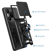 Husa pentru  Xiaomi Redmi Note 14 5G Ring Armor Kickstand Tough Rugged Cover cu protectie camera, Roz