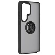 Husa de protectie pentru  Samsung Galaxy S25 Ultra premium cu inel stand rotativ, suport magnetic si bumper anti-alunecare - Negru mat