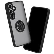 Husa de protectie pentru  Samsung Galaxy S25 premium cu inel stand rotativ, suport magnetic si bumper anti-alunecare - Negru mat