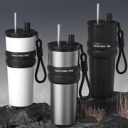 Termos, cana termoizolantă, multifunctional, cu pai metalic, din oțel inoxidabil 316, capacitate 710ml, argintiu