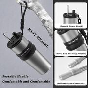 Termos, cana termoizolantă, multifunctional, cu pai metalic, din oțel inoxidabil 316, capacitate 710ml, argintiu