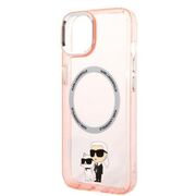Husa premium pentru  iPhone 15 Plus Karl Lagerfeld compatibila Magsafe - Roz deschis