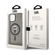 Husa premium pentru  iPhone 15 Karl Lagerfeld compatibila Magsafe - Negru print