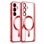 Husa pentru  Samsung Galaxy S25+ cu MagSafe si protectie pentru lentile anti-shock 1.5 mm transparent - Rosu