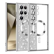 Husa pentru  Samsung Galaxy S25 Ultra cu MagSafe Sparkle Glare Detachable Layer, cu protectie lentile - Argintiu