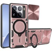 Husa pentru  Xiaomi 15 Pro cu protecție pentru cameră și suport magnetic integrat Ring Shockproof, Roz