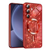 Husa pentru  Samsung Galaxy S25+ cu MagSafe Sparkle Glare Detachable Layer, cu protectie lentile - Rosu