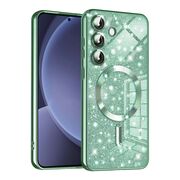 Husa pentru  Samsung Galaxy S25 cu MagSafe Sparkle Glare Detachable Layer, cu protectie lentile - Verde deschis