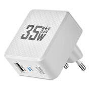 Încărcător rapid premium pentru priza 35W, Tehnologie GaN, 1 x USB Type-C & 1 x USB 3.0 Quick Charge, Fast Charging, Indicator LED, Compatibil Universal – Putere și Eleganță la Superlativ - alb