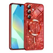 Husa pentru Samsung Galaxy A16 cu MagSafe Sparkle Glare Detachable Layer, cu protectie lentile - rosu