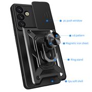 Husa pentru  Samsung Galaxy S25 Plus Ring Armor Kickstand Tough Rugged Cover cu protectie camera, Negru