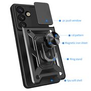 Husa pentru  Samsung Galaxy S25 Ring Armor Kickstand Tough Rugged Cover cu protectie camera, Albastru