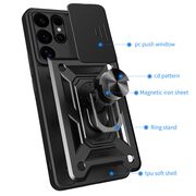 Husa pentru  Samsung Galaxy S25 Ultra Ring Armor Kickstand Tough Rugged Cover cu protectie camera, Albastru