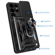Husa pentru  Samsung Galaxy S25 Ultra Ring Armor Kickstand Tough Rugged Cover cu protectie camera, Negru