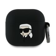 Huse de protectie pentru  AirPods 4, Thin & Smooth, din silicon, compatibila cu incarare wireless, cu breloc carabina - Negru denim