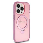 Husa premium pentru  iPhone 15 Pro compatibila MagSafe Guess Luxury Series - Roz neon