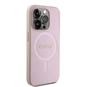 Husa premium pentru  iPhone 15 Pro compatibila MagSafe Guess Luxury Series - Roz pal