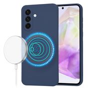 Husa pentru  Samsung Galaxy A36 Liquid Silicone cu MagSafe, subțire, captusita cu microfibra, anti amprentă, protectie cameră foto, Albastru