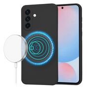Husa pentru  Samsung Galaxy A56 Liquid Silicone cu MagSafe, subțire, captusita cu microfibra, anti amprentă, protectie cameră foto, Negru