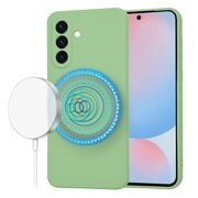 Husa pentru  Samsung Galaxy A56 Liquid Silicone cu MagSafe, subțire, captusita cu microfibra, anti amprentă, protectie cameră foto, Verde deschis