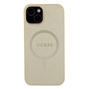 Husa premium pentru  iPhone 15 Plus compatibila MagSafe Guess Luxury Series - Auriu