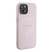 Husa premium pentru  iPhone 15 compatibila MagSafe Guess Luxury Series - Roz pal