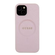 Husa premium pentru  iPhone 15 compatibila MagSafe Guess Luxury Series - Roz pal