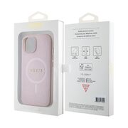Husa premium pentru  iPhone 15 compatibila MagSafe Guess Luxury Series - Roz pal