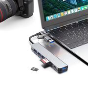 Adaptor HUB 8 in 1 de la USB Tip-C sau USB 2.0 la 2 x USB 3.0, 2 x USB 2.0, 1 x USB-C (Date), Cititor card SD/MicroSD, Jack Audio 3.5mm – Design Premium, compatibil laptop Lenovo, Dell, HP, Asus, Acer, Apple MacBook Air/Pro, Chromebook, tableta, silver gr