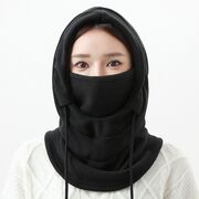 Cagula ski dama, fular fleece polar Techsuit, ajustabil, negru