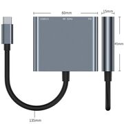 Adaptor HUB 3 in 1 de la USB Type-C la 1 x USB 3.0, 1 x USB Type-C 100W, 1x HDMI 4K 30Hz, compatibil laptop Lenovo, Dell, HP, Asus, Acer, Apple MacBook Air/Pro, Chromebook, tableta, space grey