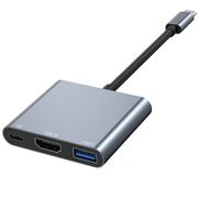 Adaptor HUB 3 in 1 de la USB Type-C la 1 x USB 3.0, 1 x USB Type-C 100W, 1x HDMI 4K 30Hz, compatibil laptop Lenovo, Dell, HP, Asus, Acer, Apple MacBook Air/Pro, Chromebook, tableta, space grey