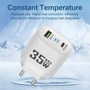 Încărcător de priza GaN, 1 x USB QC3.0, 1 x USB Type-C PD 35W, Quick Charge, Indicator LED, Compact și Universal - alb